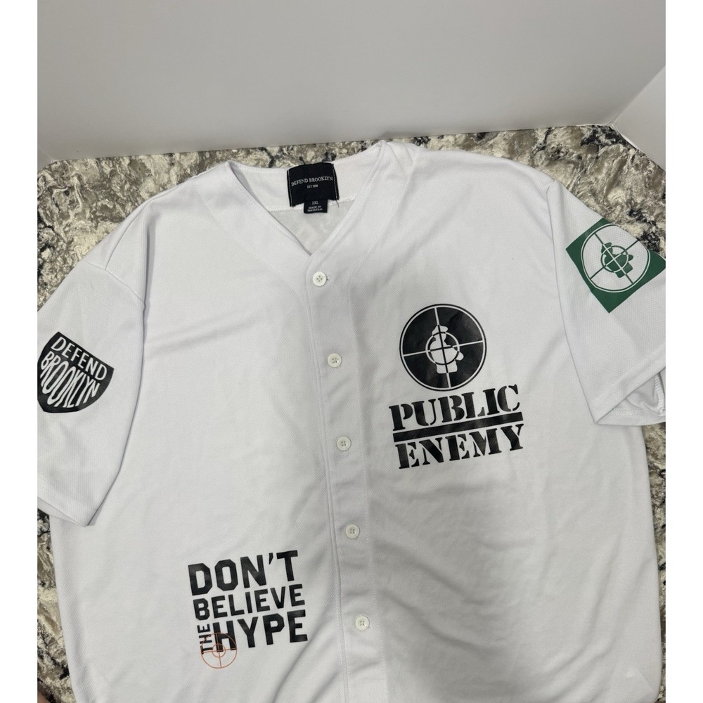 Defend Brooklyn Men's XXL 2XL Public Enemy Short Sleeve Button Up Jersey Shirt